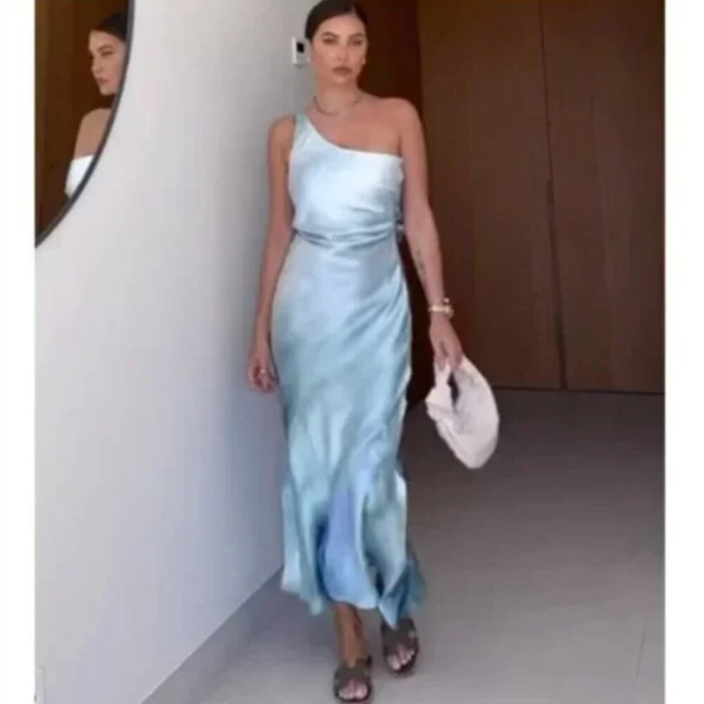 Zara one shoulder satin effect dress maxi